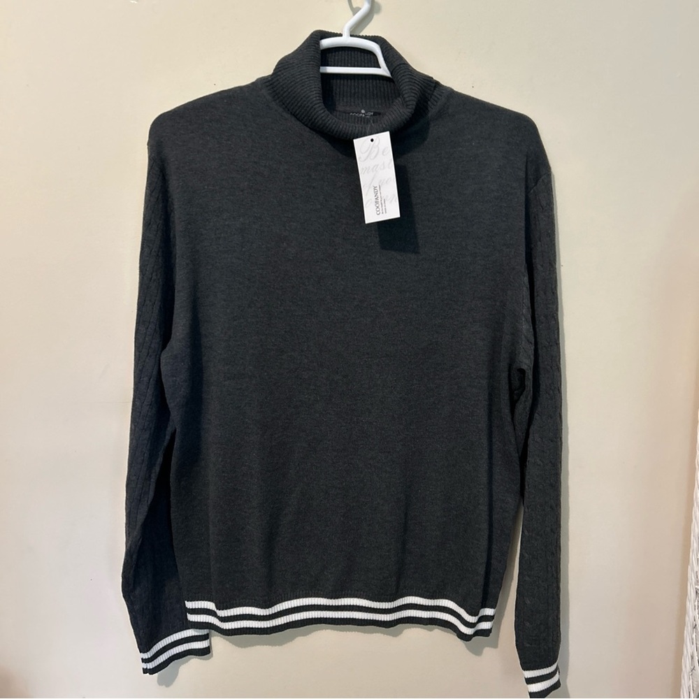 NWT Coofandy Knit Sweater Men’s XXL Turtleneck Casual Eclectic Grandpa Dad Gray